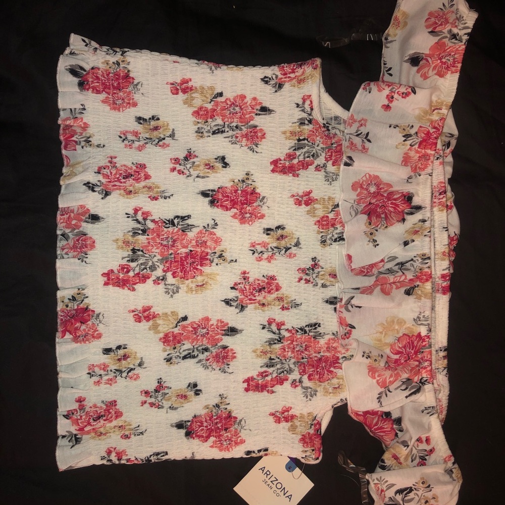 White floral off shoulder crop top